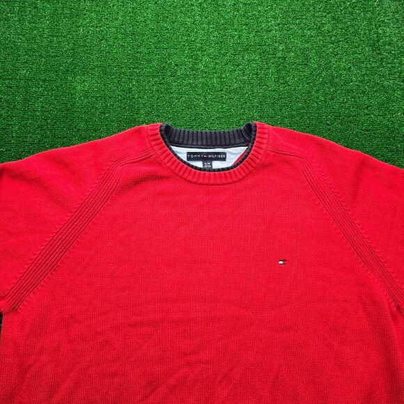 Tommy Hilfiger Sweater Mens XL Red Heavy Knit Pullover Preppy Casual Outdoors - Picture 2 of 8